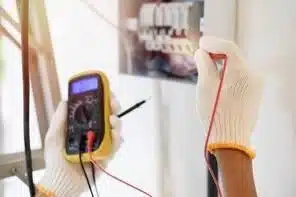 Hawk Systems engineer testing electrical equipment