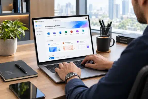 Modern Workspace with Microsoft 365 and City Views